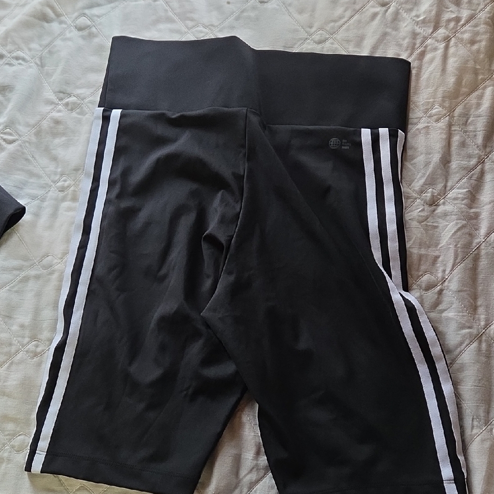 Adidas Womens Tight Black Shorts with White Stripes  Med - Picture 5 of 11